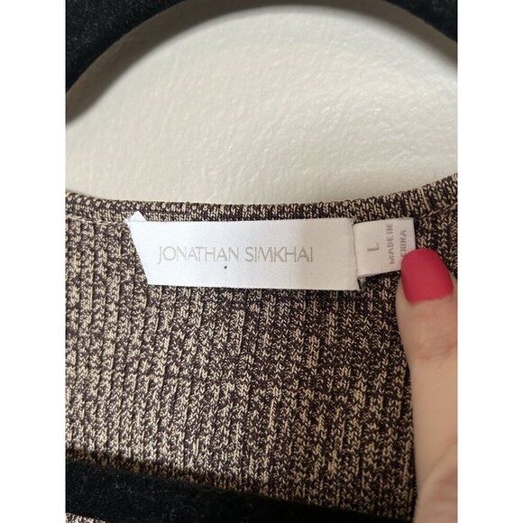 Jonathan Simkhai Long Sleeve Cropped Ribbed Top Sweater V Neck Brown Dune Large - Picture 3 of 5